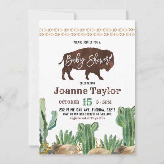 Cactus Buffalo Desert Baby shower Kaart (Voorkant)