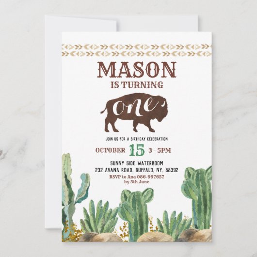 Cactus Buffalo Desert Birthday Invitation Kaart (Voorkant)