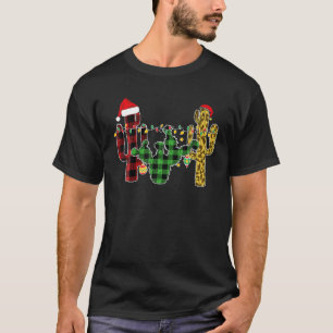 Cactus Buffalo Plaid Luipaard Kerst Matchende T-shirt