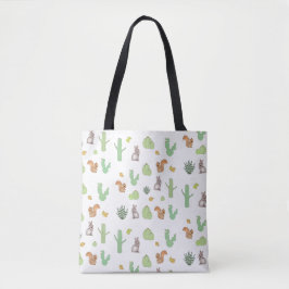 Cactus Bunny Squirrel Natuur Patroon Canvas tassen