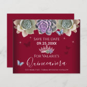 Cactus Butterfly Elegant Quinceanera Save the Date (Voorkant / Achterkant)