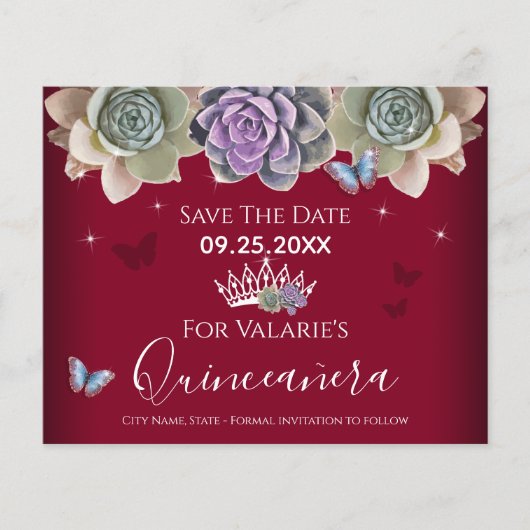 Cactus Butterfly Elegant Quinceanera Save the Date (Voorkant)