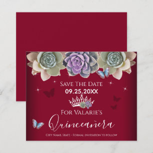 Cactus Butterfly Elegant Quinceanera Save the Date