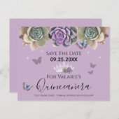 Cactus Butterfly Elegant Quinceanera Save the Date (Voorkant / Achterkant)