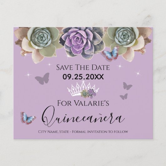 Cactus Butterfly Elegant Quinceanera Save the Date (Voorkant)