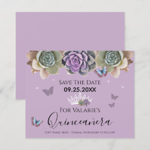 Cactus Butterfly Elegant Quinceanera Save the Date