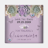 Cactus Butterfly Elegant Quinceanera Save the Date Magneet (Voorkant)