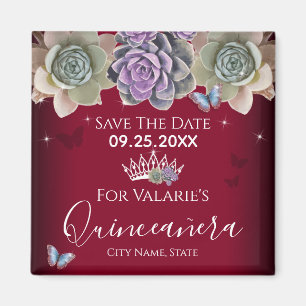 Cactus Butterfly Elegant Quinceanera Save the Date Magneet