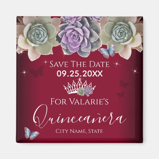 Cactus Butterfly Elegant Quinceanera Save the Date Magneet (Voorkant)