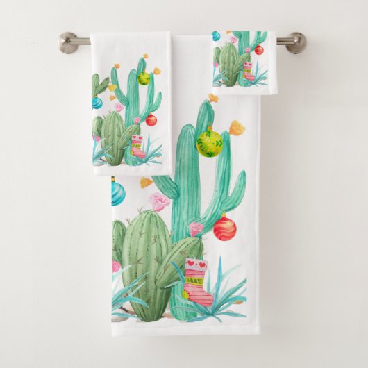 Cactus Cacti Desert Kerstmis Badhanddoeken Bad Handdoek (Insitu)