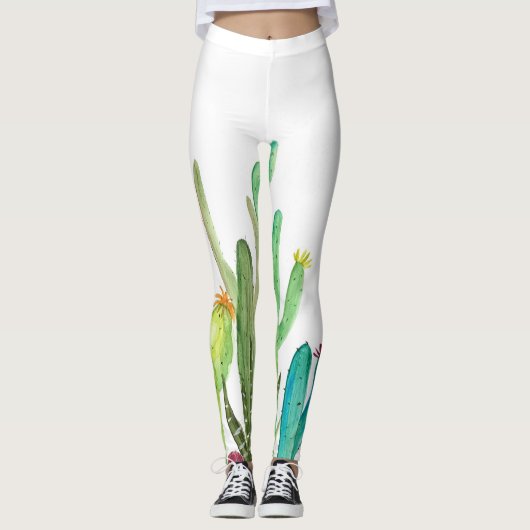 Cactus Cacti Green Waterverf Natuur Botanisch Leggings (Voorkant)