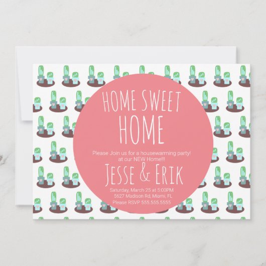 Cactus Cacti Greenery Housewarming Party Kaart (Voorkant)