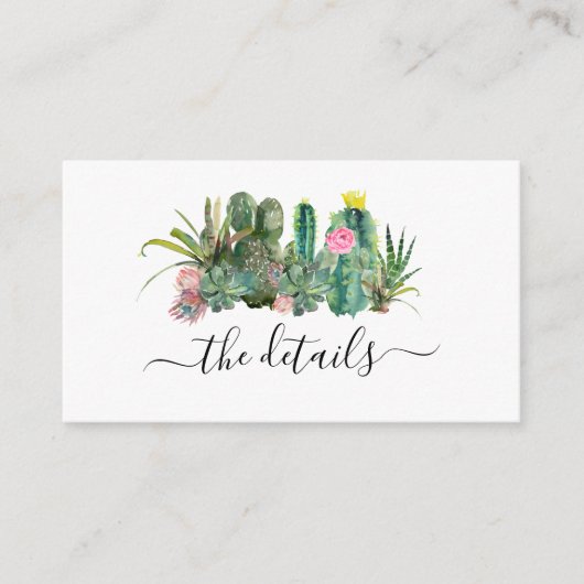 Cactus Cacti Succulent Floral Wedding Details Informatiekaartje (Voorkant)