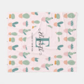 Cactus Cacti Succulent Pink Greenery Monogram Fleece Deken (Voorkant (Horizontaal))