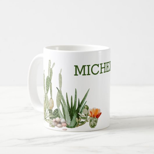 Cactus Cacti Waterverf Southwest Desert Monogram Koffiemok (Voorkant links)