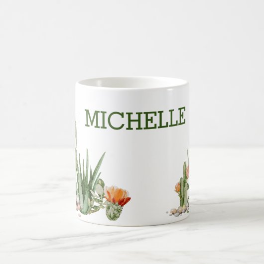 Cactus Cacti Waterverf Southwest Desert Monogram Koffiemok (Center)