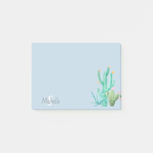 Cactus cactussen succulent zuidwesten blauw monogr post-it® notes (Voorkant)