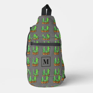 Cactus cactussen succulenten patroon grijs monogra sling bag