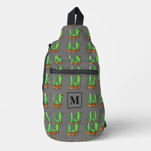 Cactus cactussen succulenten patroon grijs monogra sling bag (Voorkant)