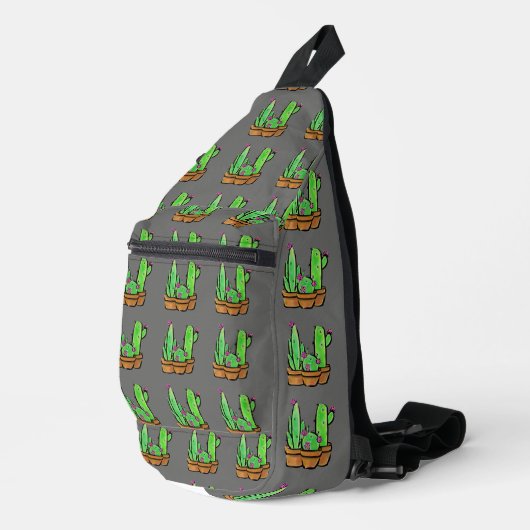 Cactus cactussen vetplanten patroon grijs sling bag (Rechterhoek)