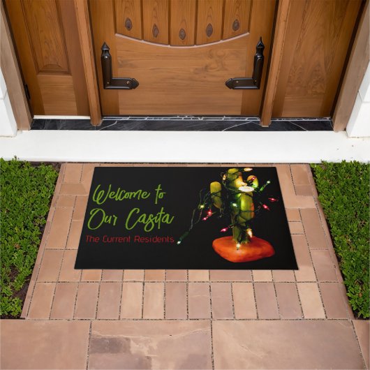 Cactus Candle Wrapped in Christmas Lights Deurmat (Buiten)