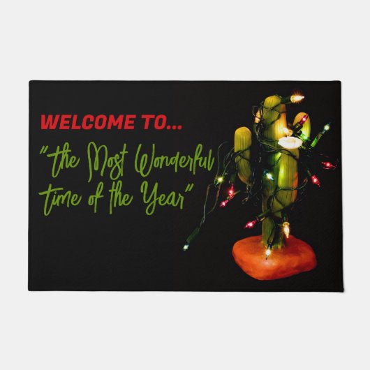 Cactus Candle Wrapped in Christmas Lights Deurmat (Voorkant)