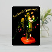 Cactus Candle Wrapped in Christmas Lights Folie Feestdagenkaart (Staand Voorkant)