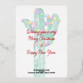 Cactus Candle Wrapped in Christmas Lights Folie Feestdagenkaart (Achterkant)