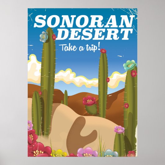 Cactus Cartoon-reisposter van de Sonorawoestijn. Poster (Voorkant)