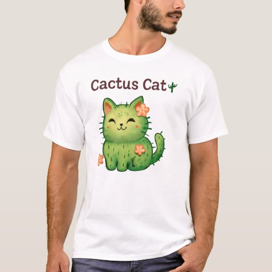 Cactus Cat 🌵🐱 Schattigee Floral Cartoon Design T-shirt (Voorkant)