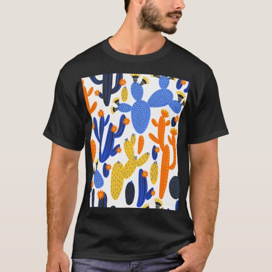 Cactus Charm: geometrische achtergrond T-shirt (Voorkant)