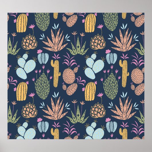 Cactus Charm: Kleurrijke bloemen Poster (Voorkant)