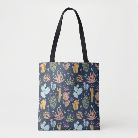 Cactus Charm: Kleurrijke bloemen Tote Bag (Voorkant)