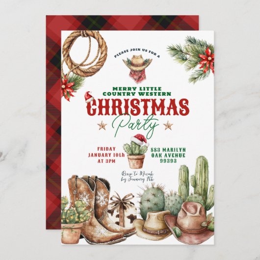 Cactus Christmas Plaid Western kerstfeest Kaart (Voorkant / Achterkant)