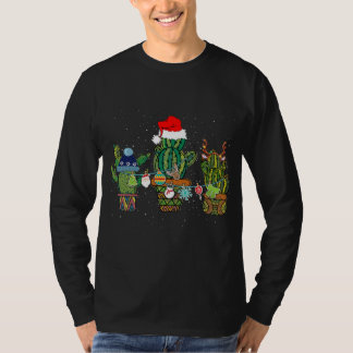 Cactus Christmas Reindeer Santa Hat Pajamas Xmas T-shirt