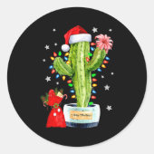 Cactus Christmas Sweater Lights Santa Xmas Plant L Ronde Sticker (Voorkant)