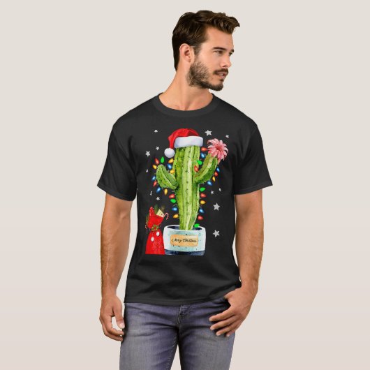 Cactus Christmas Sweater Lights Santa Xmas Plant L T-shirt (Voorkant volledig)