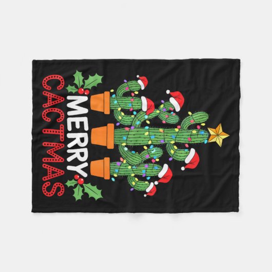 Cactus Christmas Tree Funny Merry Cactmas Cactus M Fleece Deken (Voorkant (Horizontaal))
