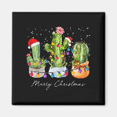 Cactus Christmas Xmas Trees Lights Santa Hat Cactu Magneet (Voorkant)