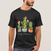 Cactus Christmas Xmas Trees Lights Santa Hat Cactu T-shirt (Voorkant)