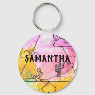 Cactus Clouds Colorful Abstract Pattern Girls Name Sleutelhanger