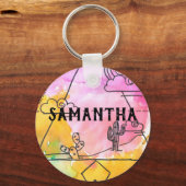 Cactus Clouds Colorful Abstract Pattern Girls Name Sleutelhanger (Voorkant)
