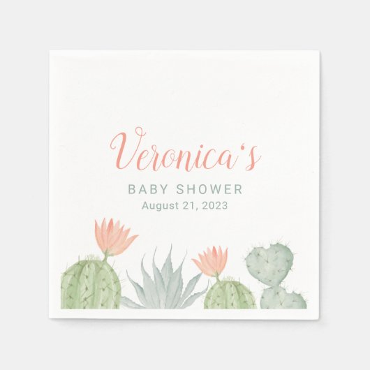 Cactus Cocktail Napkin | Cactus Baby shower Servet (Voorkant)