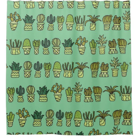 Cactus Collectie: Hand getrokken Doodle Set. Douchegordijn (Voorkant)