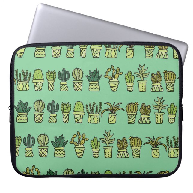 Cactus Collectie: Hand getrokken Doodle Set. Laptop Sleeve (Voorkant)