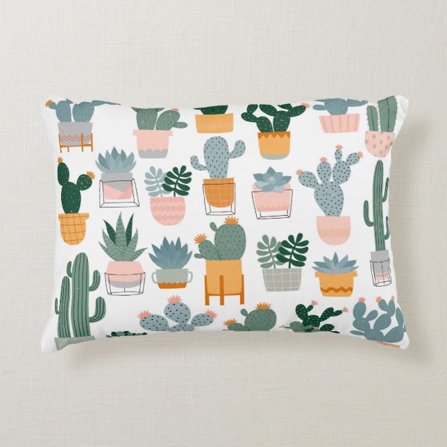 Cactus Collectie in potten Design Accent Kussen (Voorkant)