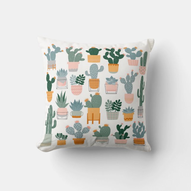 Cactus Collectie in potten Design Kussen (Voorkant)