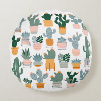 Cactus Collectie in potten Design Rond Kussen