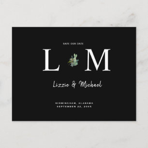 Cactus Contemporary Monogram Zwart Save Our Date Briefkaart