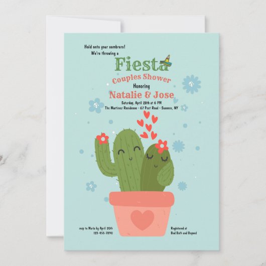 Cactus Couple Couples Shower Invitation Kaart (Voorkant)
